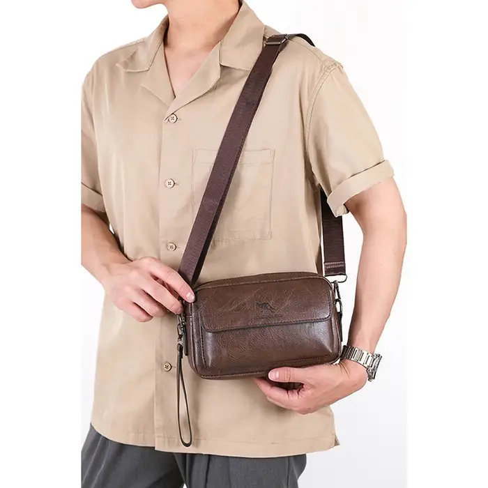 Pochette en cuir PU pour hommes, portefeuille Long, Mini sac à main à bandoulière carré, porte-carte croisé, pochette nécessaire pour téléphone, sac à main
