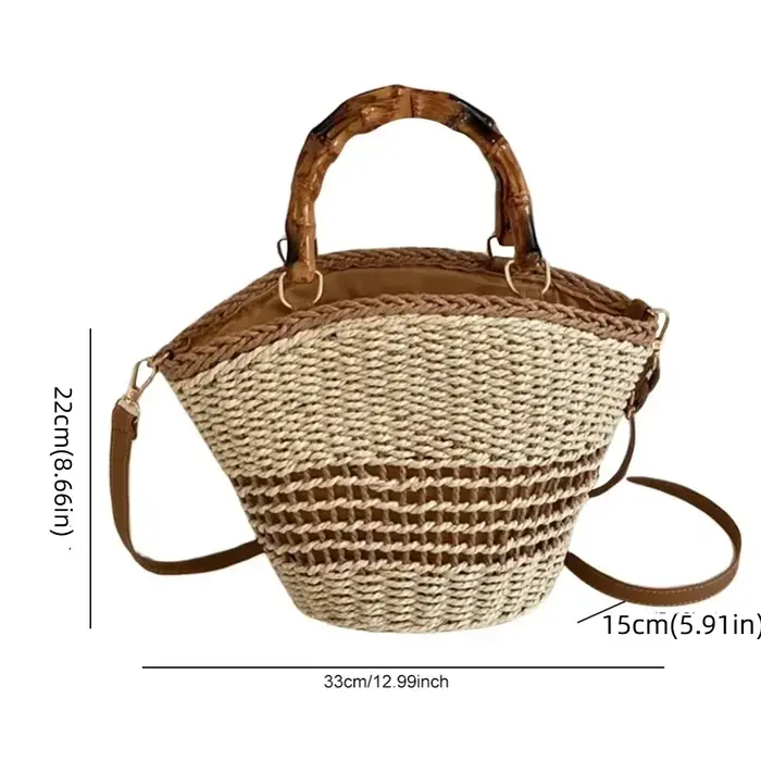 Sac seau tendance en paille tressée grande capacité