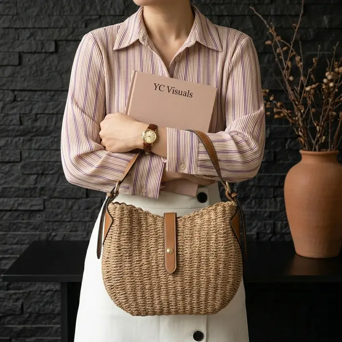 Sac à bandoulière tressé en paille pour femme