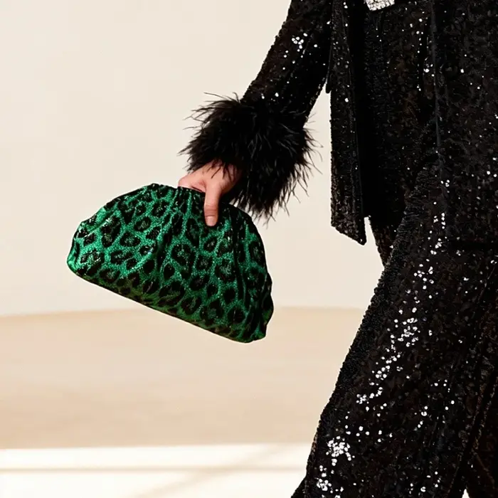 Nouvelle collection Printemps 2026 : Sac de soirée à sequins imprimé léopard, style vintage, vert pl