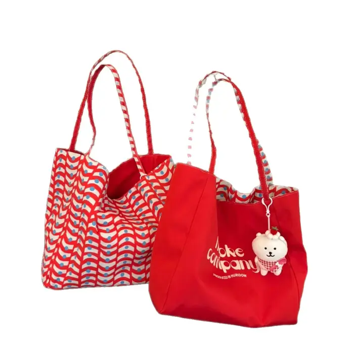 Sac fourre-tout en toile à motif ondulé réversible