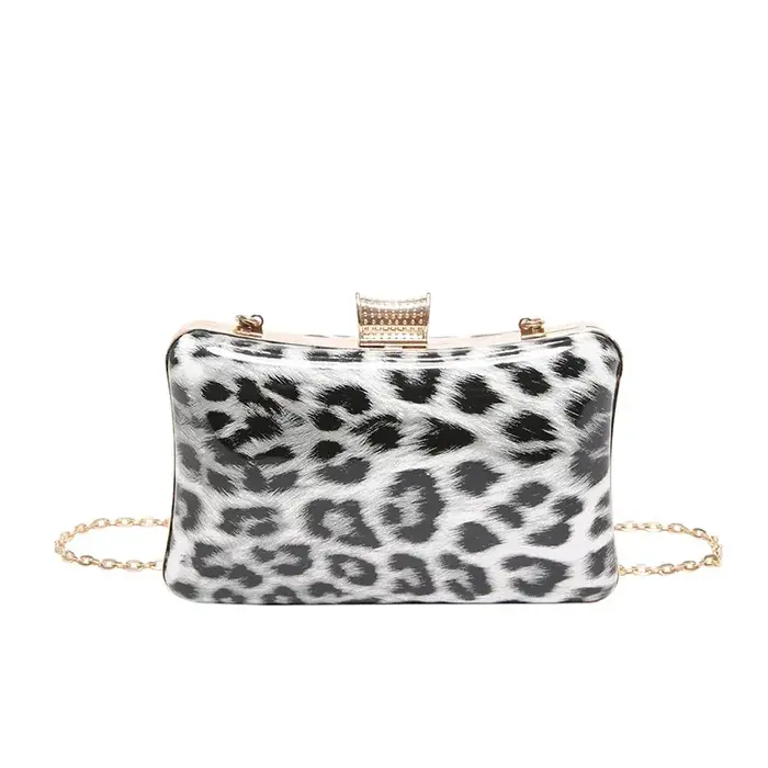 Sacs à main en forme de boîte en métal pour femmes, pochette de luxe, sac à main de fête léopard, Co