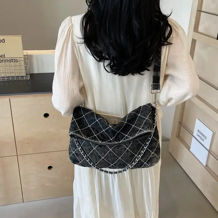 JOSingle-Sac à Main Rétro en Denim pour Femme, Sacs à Bandoulière en Poudre, Fourre-Tout de Grande Capacité, CommPiedmont, Nouvelle Collection Automne 2024