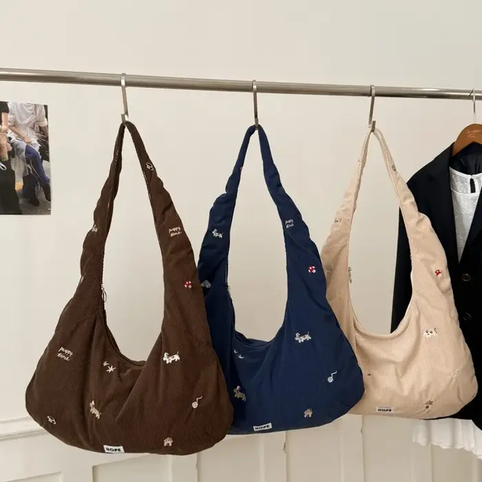 Velours côtelé broderie moraillon fourre-tout décontracté haute capacité trajet Simple sacs à bandoulière 2026 nouveaux
