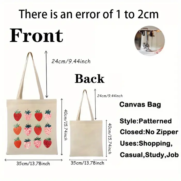 Sac fourre-tout en coton à motifs de fraises crémeuses pour un usage quotidien
