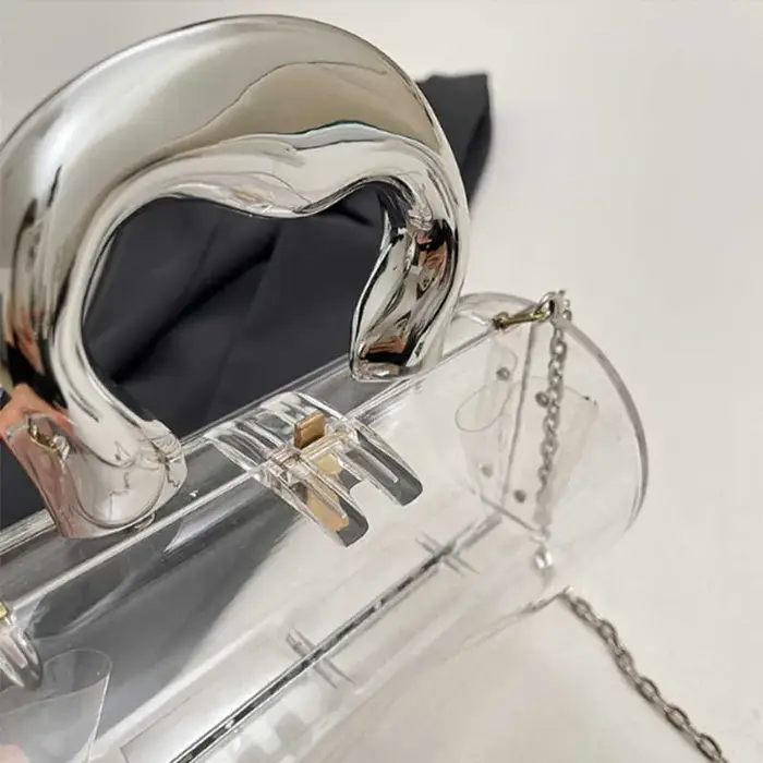 Pochette de soirée cylindrique pour femmes élégantes – Nouveauté 2026 – Sacs à main de luxe de créateur avec chaîne en acrylique – Sac bandoulière