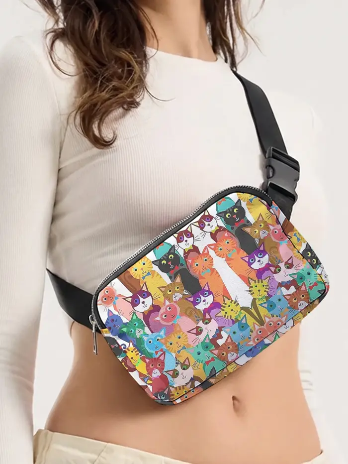 Sac banane coloré à imprimé chat de dessin animé