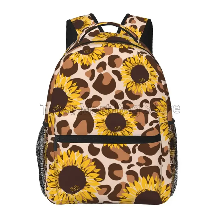 Sac à dos léopard tournesol pour filles et femmes, sacs d'école pour adolescents, sacs à livres d'un