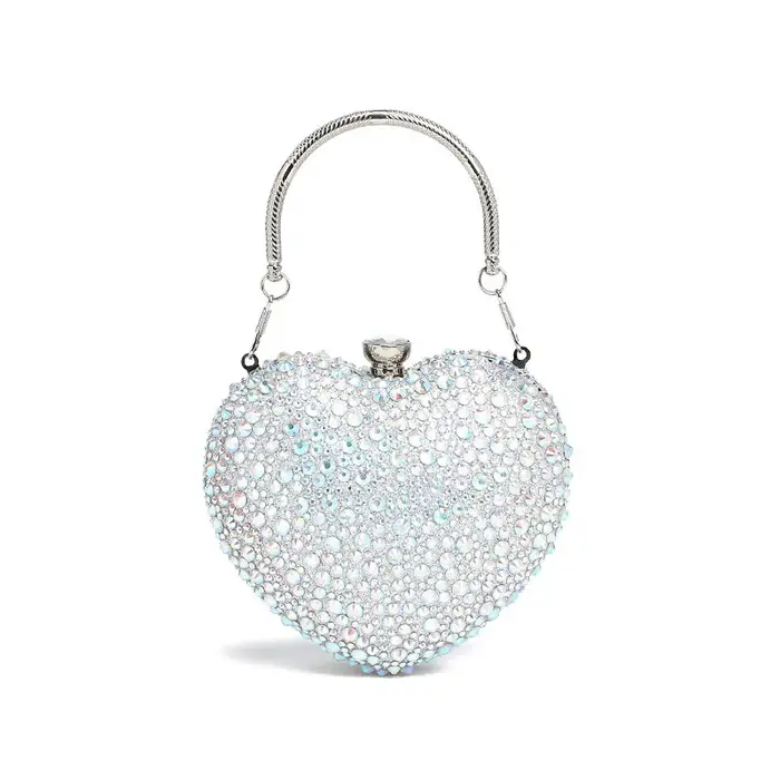 Luxe diamant incrusté coeur forme cristal pochette sac à main pierres soirée de mariage sac à bandoulière poignée