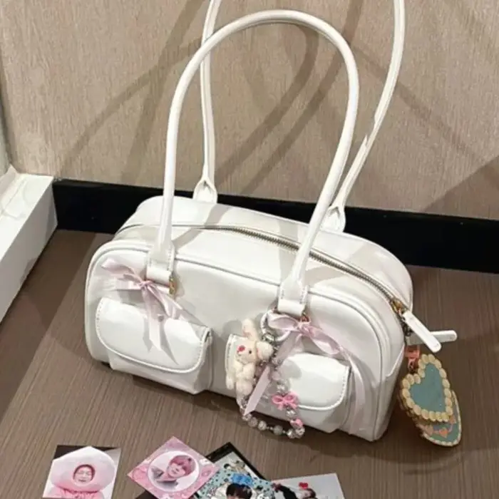 JIAERDI rétro blanc Bowling sac à main femmes filles chaudes en cuir poche Chic sac