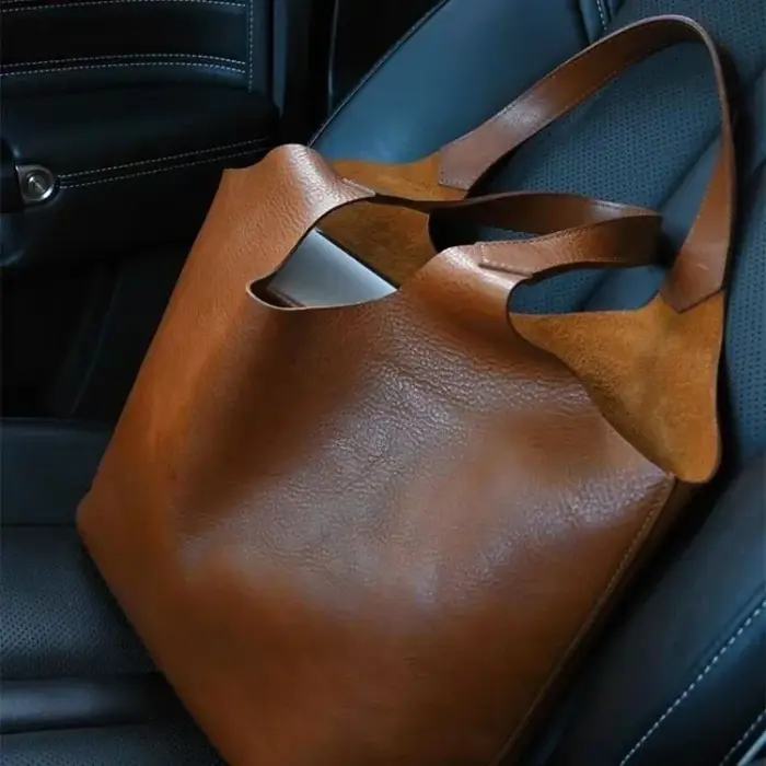 Sac fourre-tout en cuir souple marron de grande capacité pour femmes