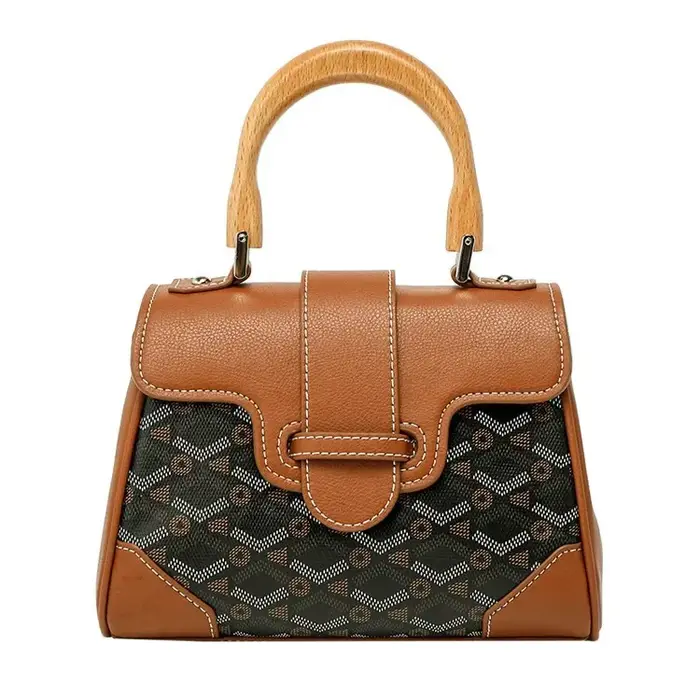 Sac Keli en cuir véritable avec manche en bois pour femmes, vieille fleur transfrontalière, nouveau