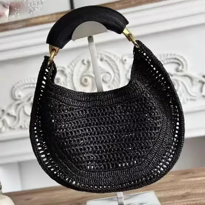Sac fourre-tout élégant en paille tressée à la main, style croissant, pour l'été, sac à bandoulière