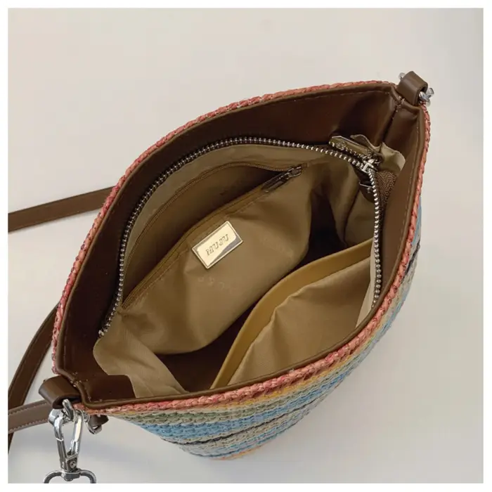 Sac fourre-tout rayé coloré en stock avec poignée supérieure en cuir