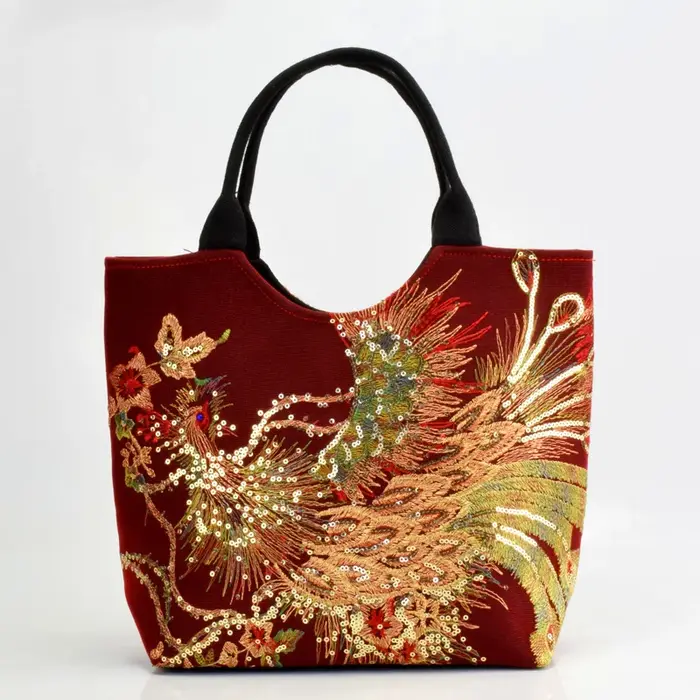 Sac à bandoulière pour femmes, fait à la main, paon brillant brodé, style bohémien, rétro, grande ca