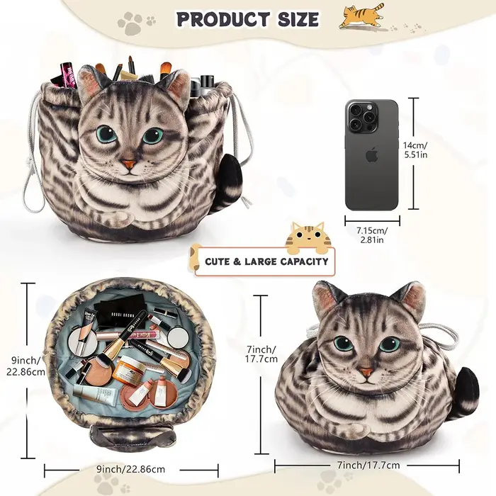 Sac de maquillage à cordon en forme de chat