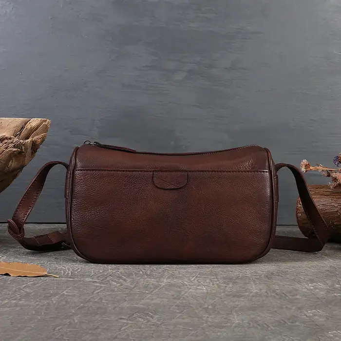 Sac Hobo Vintage en Cuir Véritable pour Femme, Tannage Végétal, Sac à Main Rétro avec Bandoulière Réglable, Sans Logo, Luxe Discret