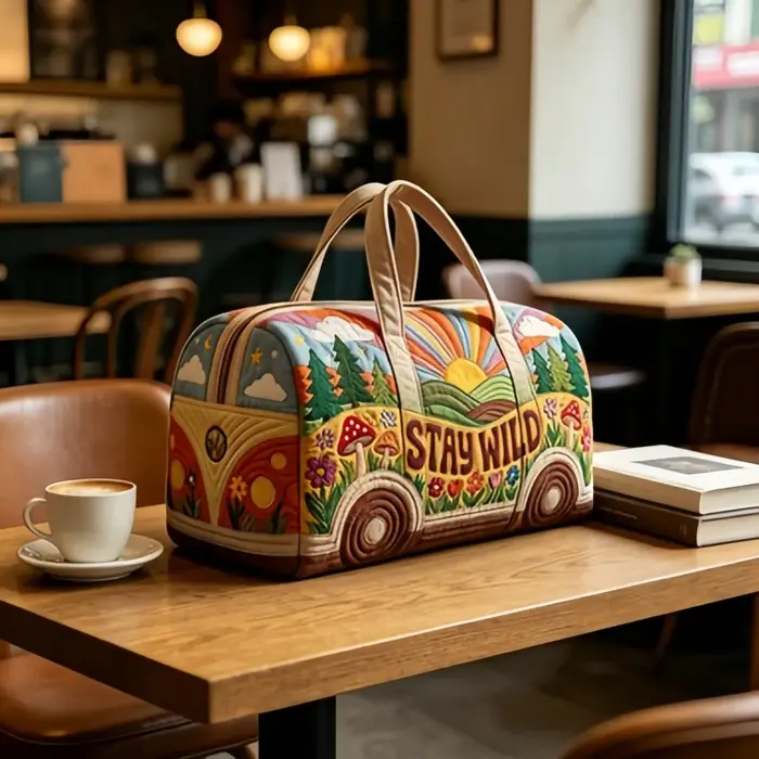 Sac de voyage pour femme, style hippie bohème matelassé « STAY WILD », sac de week-end grande capacité, sac de sport