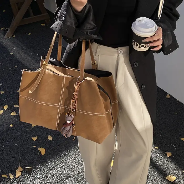 Sac à Main en cuir pour femmes mode automne hiver grand fourre-tout Boston Sac en daim souple mat dame Sac à