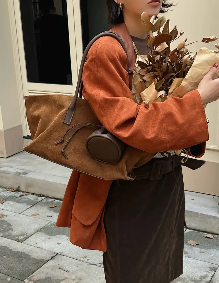 Sac fourre-tout vintage en suède grande capacité