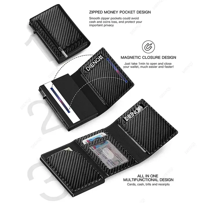 Rfid porte-carte de crédit sac d'argent de luxe en Fiber de carbone ID