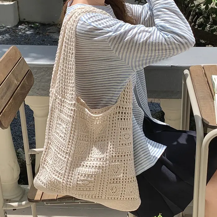 Sacs fourre-tout au crochet simple pour femmes, sac à main à poignée supérieure, creux, décontracté, à la mode, initié, dames, shopping