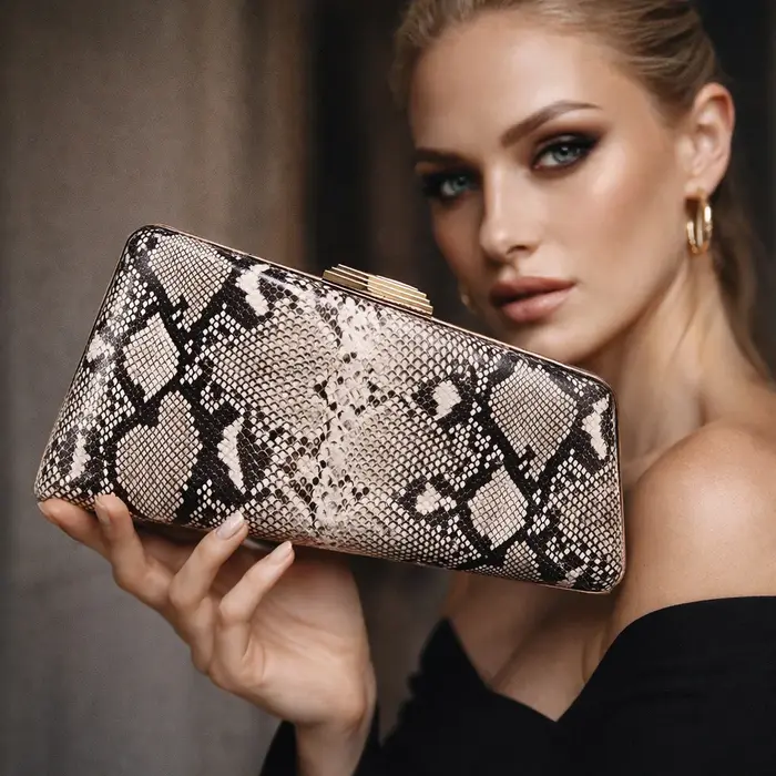 Pochette de soirée en PU motif serpent ou alligator rouge vin avec boucle dorée pour dîner rétro Sac à main pour femmes