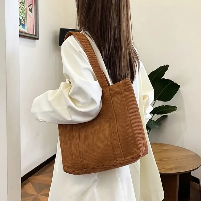Sac à bandoulière en velours côtelé de grande capacité pour femmes