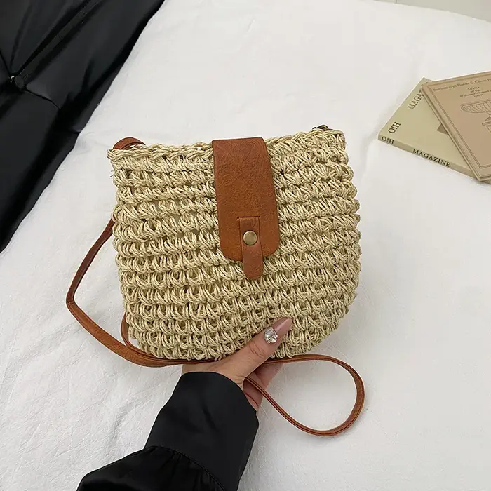 Petits sacs à bandoulière en paille tressée pour femmes, sacs seau polyvalents pour dames, sac messa