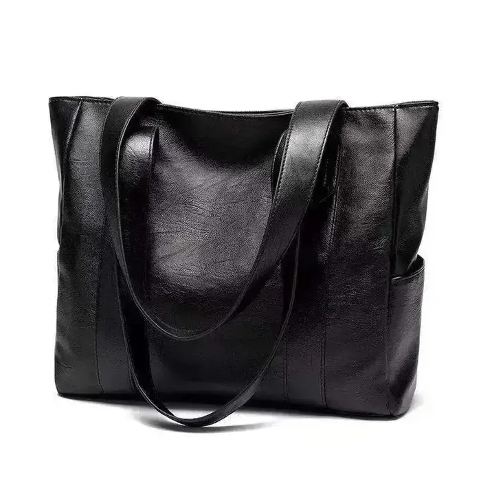 Grand sac cartable en cuir souple pour femmes, classique, couleur unie, Simple, décontracté, grande capacité, fourre-tout à bandoulière unique