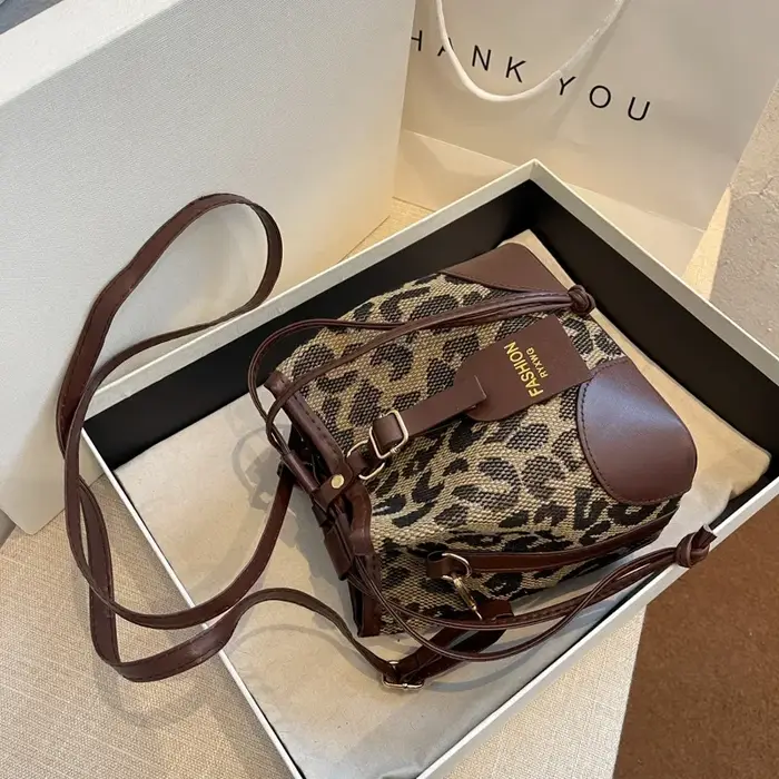 Léopard petit cuir PU femmes seau sacs à bandoulière 2024 automne sac