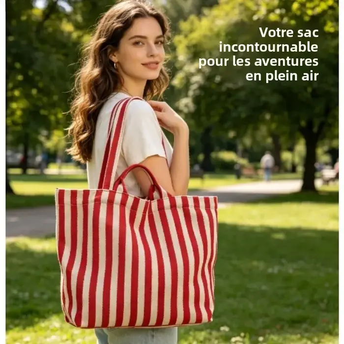 Sac fourre-tout en toile rayée coréenne 2026