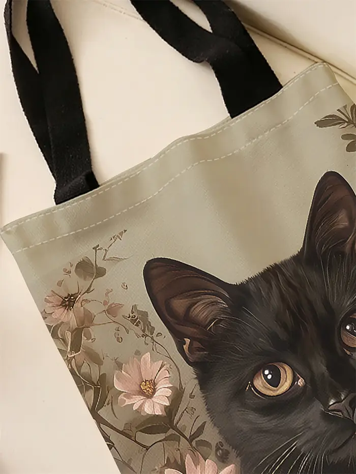 Sac à main décontracté imprimé motif chat noir