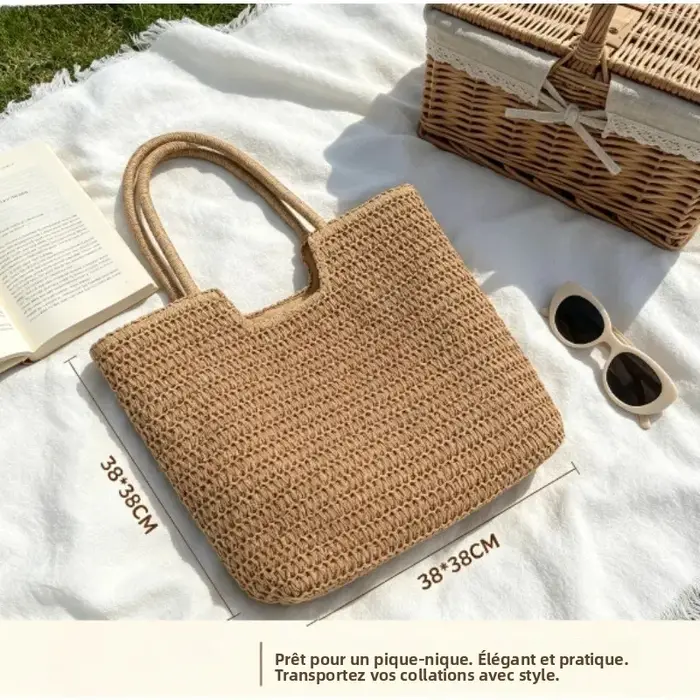 Sac fourre-tout en paille tressée grande taille pour femme