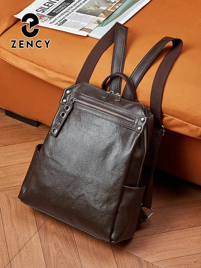 Sac à dos Zency grande capacité pour femme, sac de voyage d'affaires vintage en cuir de vachette ple