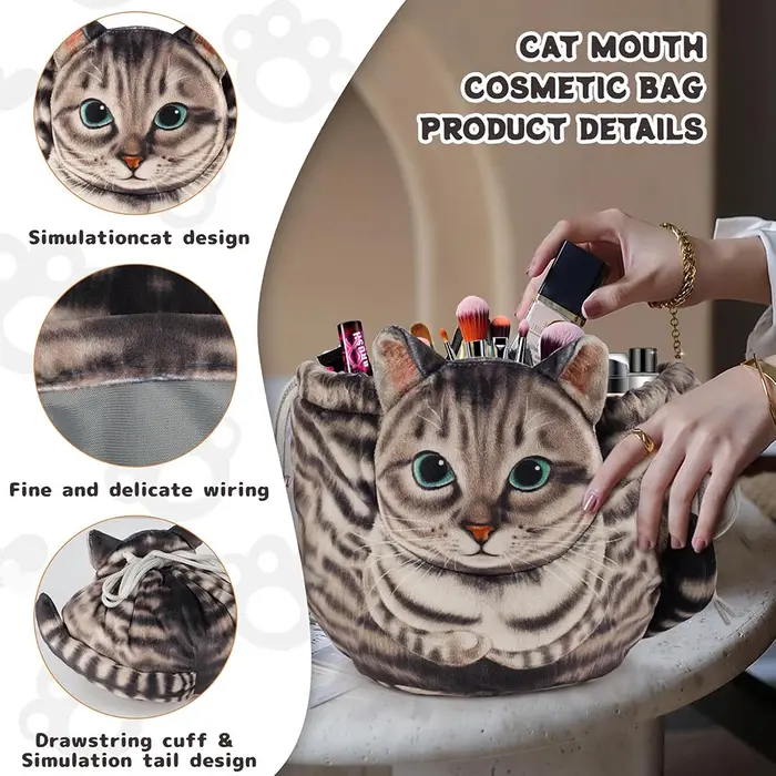 Sac de maquillage à cordon en forme de chat
