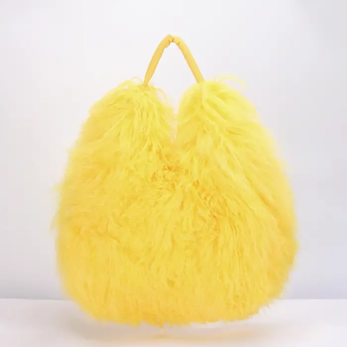 Sac à main de luxe en véritable fourrure d'agneau de Mongolie, sac Boston en cuir véritable doux et