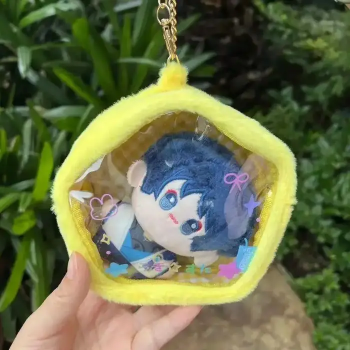 Dessin animé étoile pomme en peluche sac de rangement pendentif mignon porte-monnaie pochette porte-clés portefeuille Transparent clair Mini sac de rangement organisateur