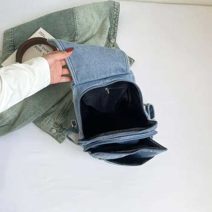 Rétro grande capacité lavé denim simple sacs à dos femmes trajet fourre-tout sac 2025