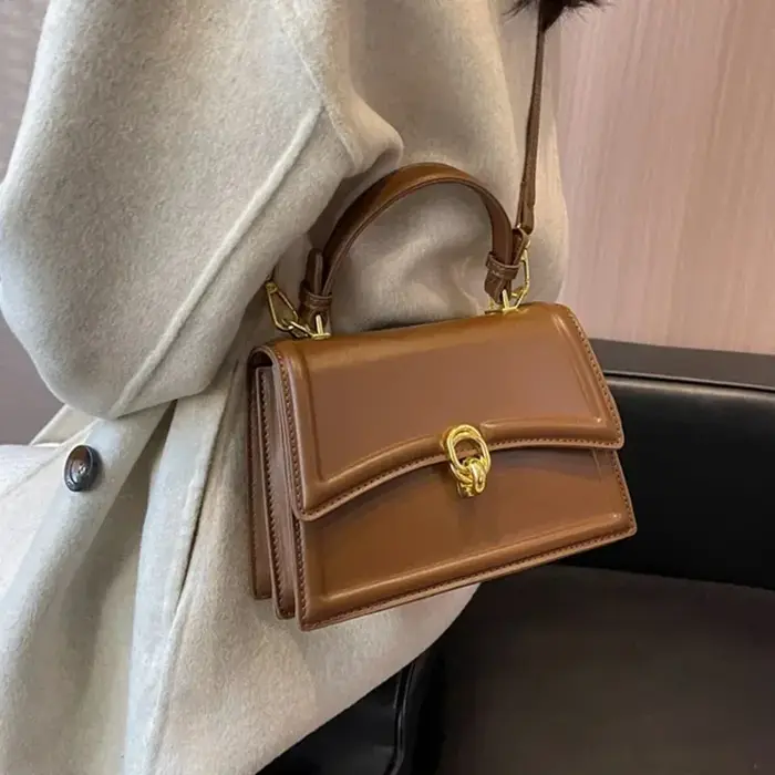 Sac à bandoulière en cuir PU marron/café pour femmes