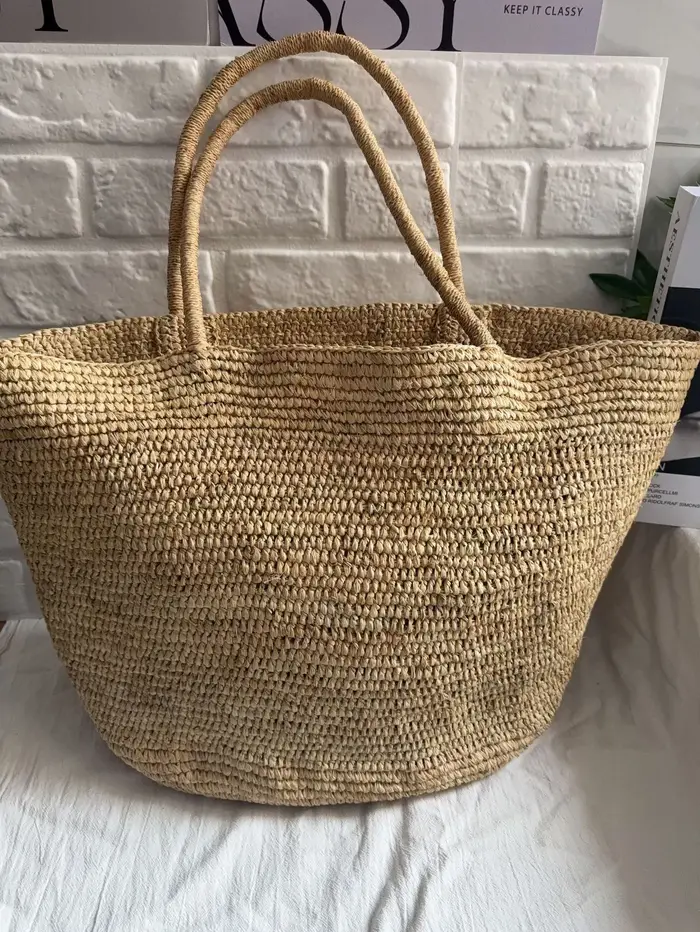 Grand sac fourre-tout en raphia tressé à la main 2026 pour femme, sac de plage en paille naturelle, 