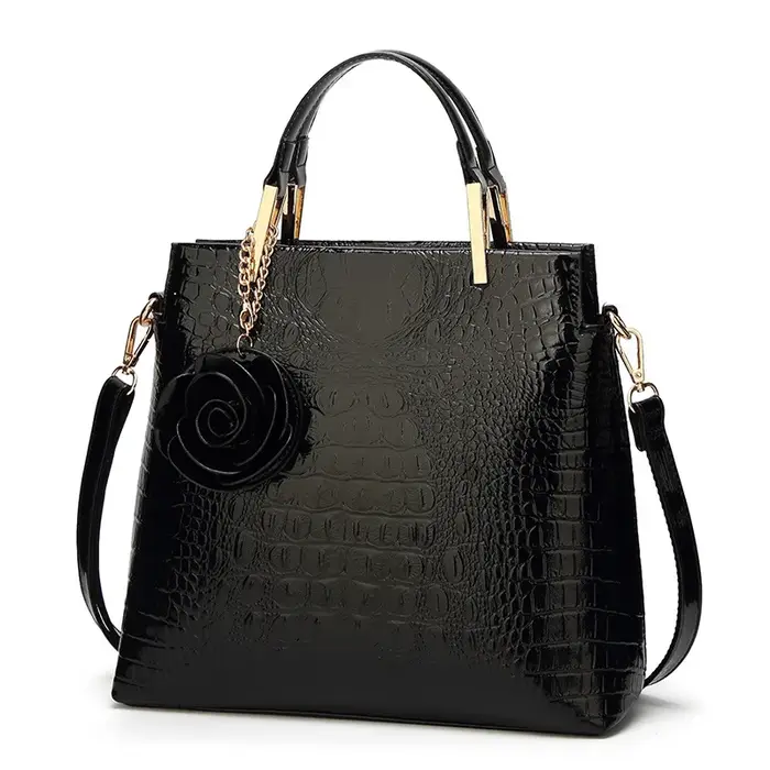 Sac à main en cuir verni effet crocodile pour femme