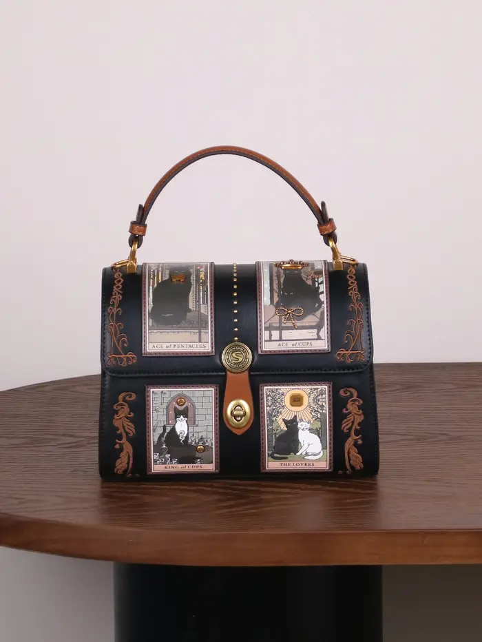 Nouveau sac à main de luxe pour femme 2026, style rétro, sac Boston Tarot, motif chat mignon, sac do