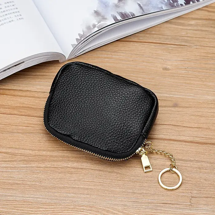 Mini porte-monnaie à fermeture éclair en cuir PU multicolore avec porte-clés petit portefeuille Port