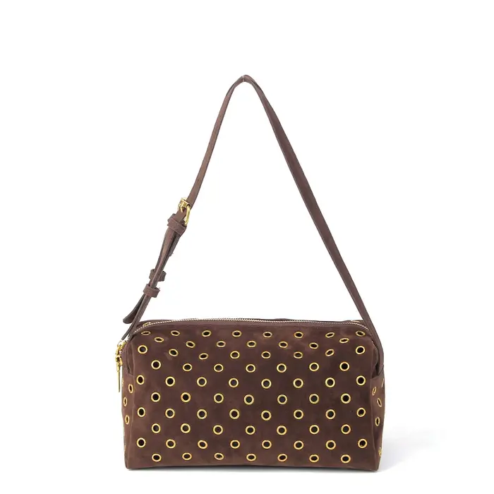 Sac à bandoulière clouté en métal avec œillets en daim, sac fourre-tout sous les bras à rivets creux