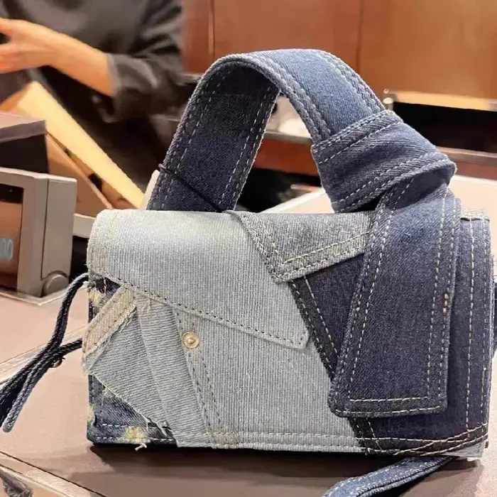 Sac à bandoulière en Denim bleu de couleur contrastée pour femmes, sac à main de tous les jours Simp