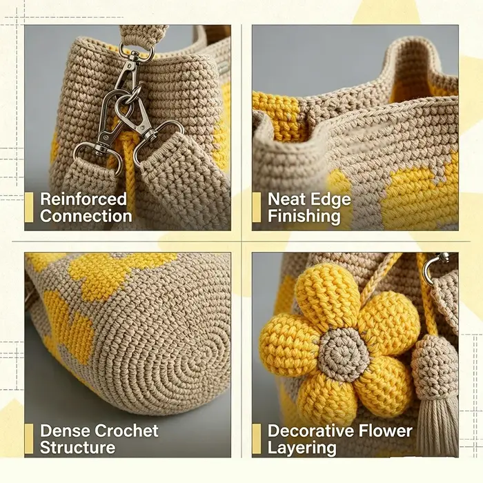 Sac cabas en crochet d'été avec motif floral vintage - Sac en pur coton fait main pour femmes 7
