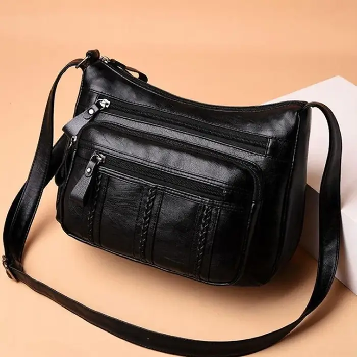 Sac à bandoulière en cuir souple multicouche pour femme