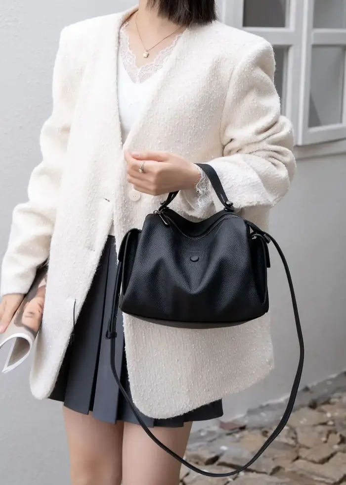 Boston Tote-Sac à main en cuir de vachette de grande capacité pour femme