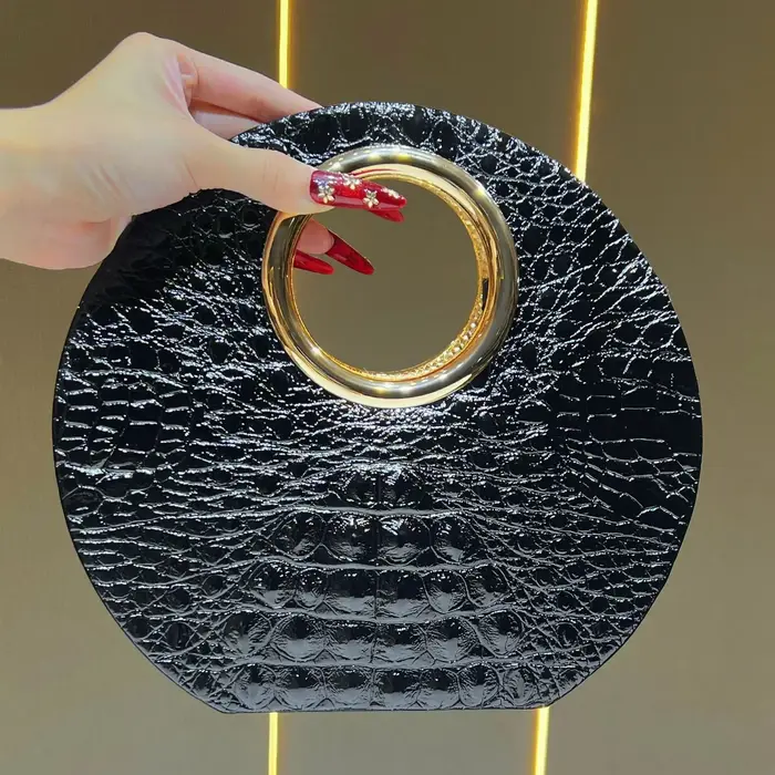 Sac à main rond motif Crocodile pour femmes, élégant, de luxe, noir, chaîne, épaule, sac à bandouliè